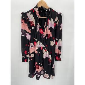 ANN TAYLOR Long Sleeve A Line Floral Dress // XS
